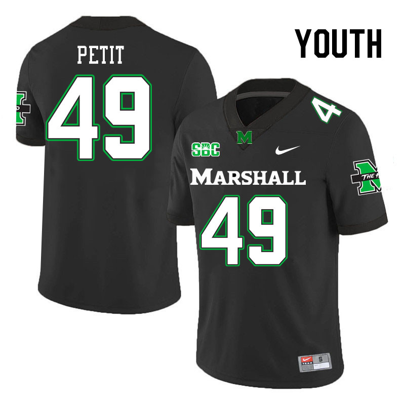 Youth #49 Drew Petit Marshall Thundering Herd SBC Conference College Football Jerseys Stitched-Black